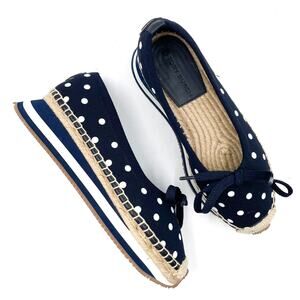 Tory Burch Daisy Sport Ballet Espadrille Sneaker Navy Blue Polka Dot Sz‎ 5.5